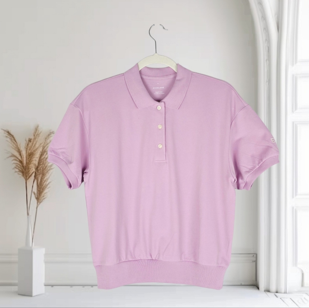 EVERLANE Organic Cotton The Oversized Polo‎ Top Short Sleeve Purple Small NEW